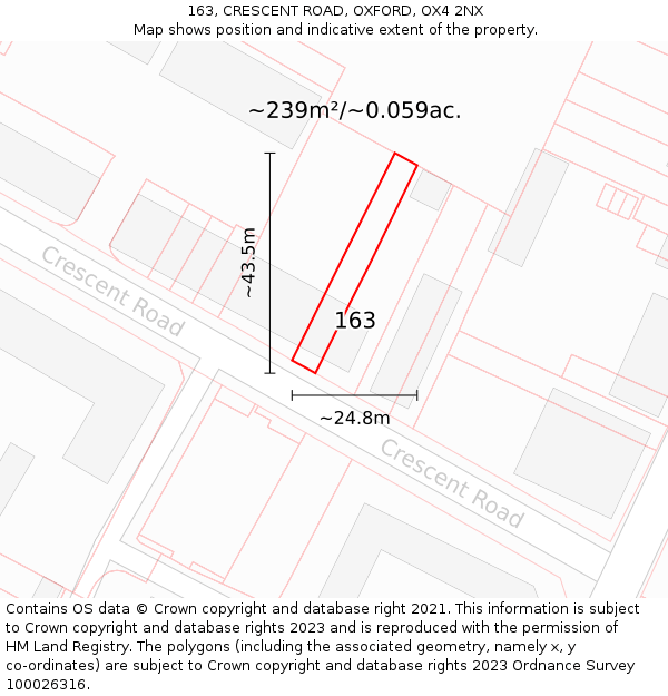 163, CRESCENT ROAD, OXFORD, OX4 2NX: Plot and title map