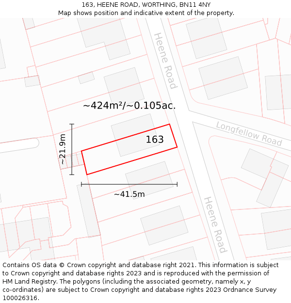 163, HEENE ROAD, WORTHING, BN11 4NY: Plot and title map