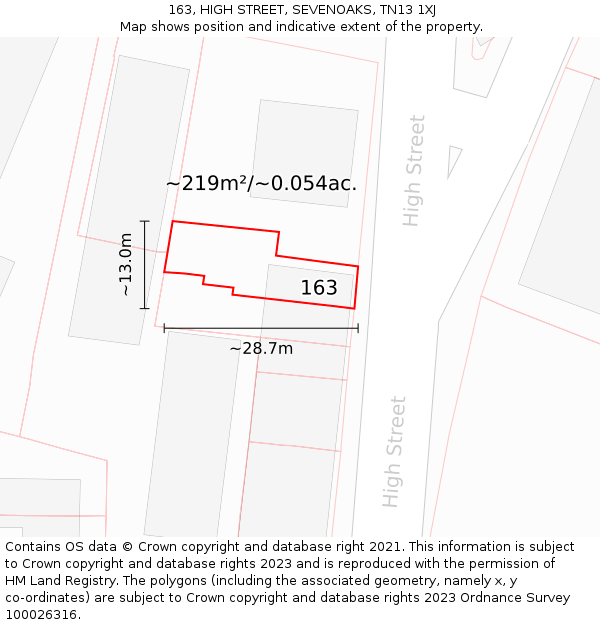 163, HIGH STREET, SEVENOAKS, TN13 1XJ: Plot and title map