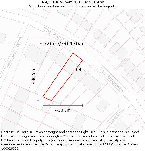 164, THE RIDGEWAY, ST ALBANS, AL4 9XJ: Plot and title map