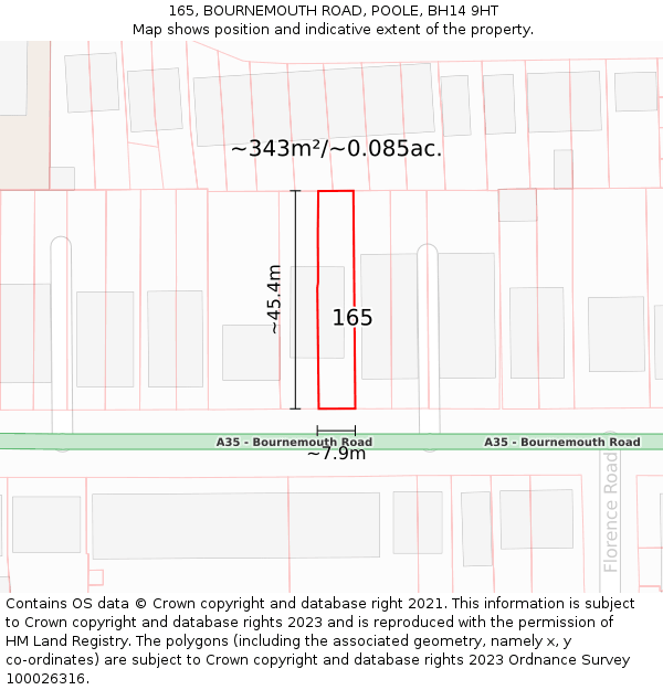 165, BOURNEMOUTH ROAD, POOLE, BH14 9HT: Plot and title map