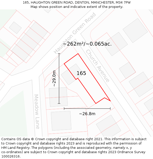 165, HAUGHTON GREEN ROAD, DENTON, MANCHESTER, M34 7PW: Plot and title map