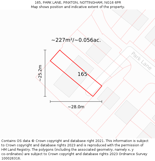165, PARK LANE, PINXTON, NOTTINGHAM, NG16 6PR: Plot and title map