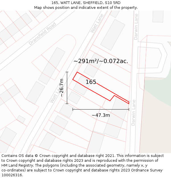 165, WATT LANE, SHEFFIELD, S10 5RD: Plot and title map