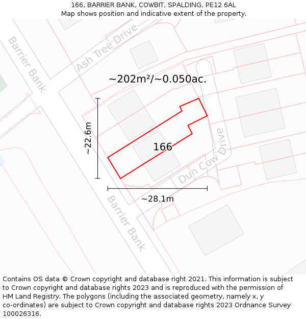 166, BARRIER BANK, COWBIT, SPALDING, PE12 6AL: Plot and title map