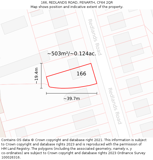 166, REDLANDS ROAD, PENARTH, CF64 2QR: Plot and title map