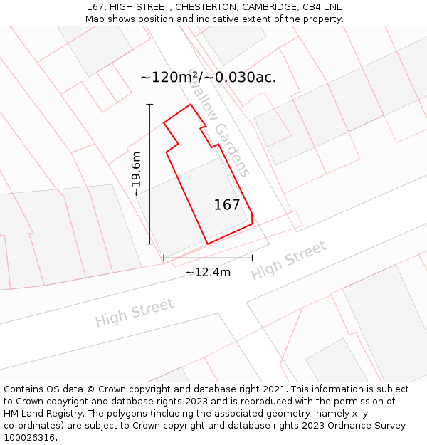 167, HIGH STREET, CHESTERTON, CAMBRIDGE, CB4 1NL: Plot and title map