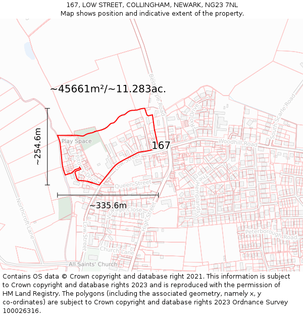 167, LOW STREET, COLLINGHAM, NEWARK, NG23 7NL: Plot and title map