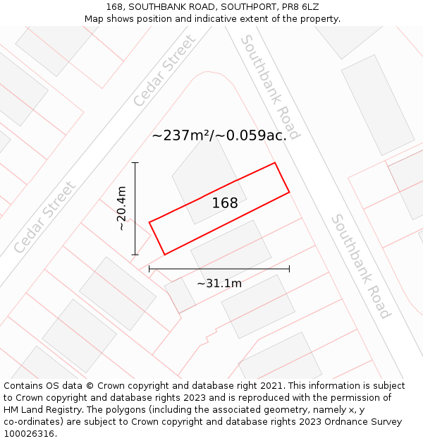 168, SOUTHBANK ROAD, SOUTHPORT, PR8 6LZ: Plot and title map