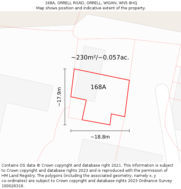 168A, ORRELL ROAD, ORRELL, WIGAN, WN5 8HQ: Plot and title map