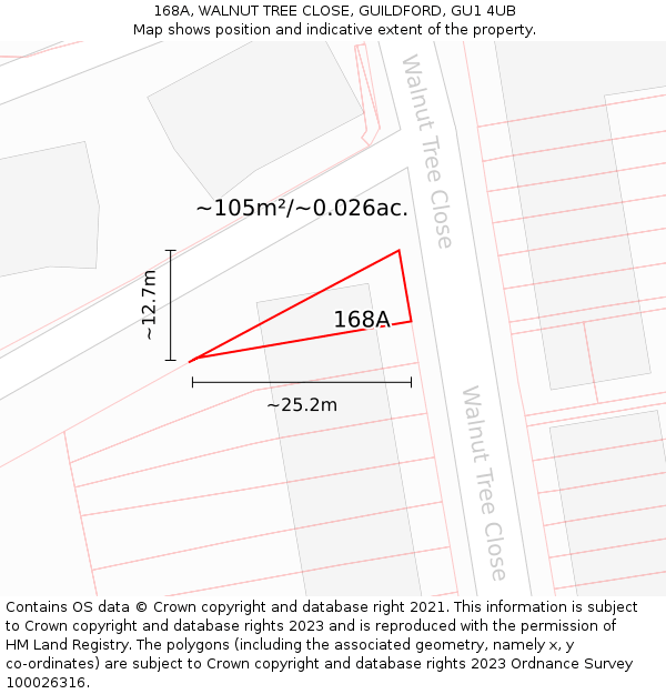 168A, WALNUT TREE CLOSE, GUILDFORD, GU1 4UB: Plot and title map