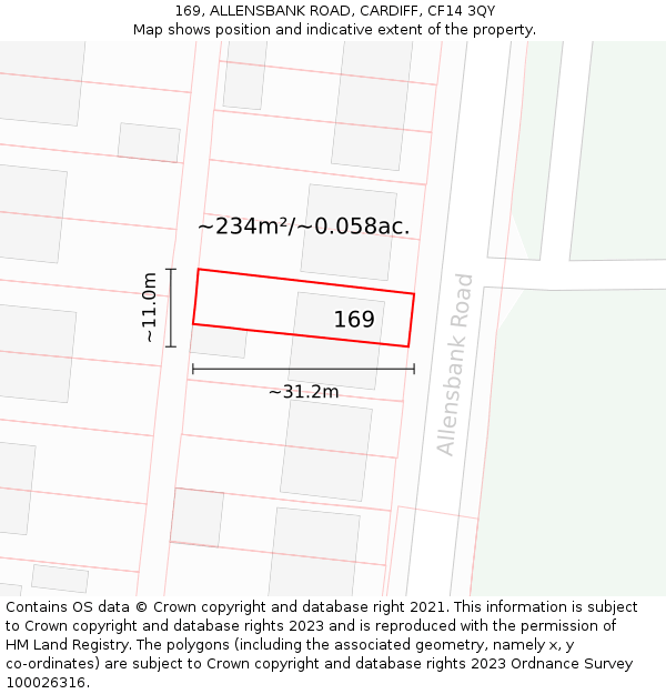 169, ALLENSBANK ROAD, CARDIFF, CF14 3QY: Plot and title map