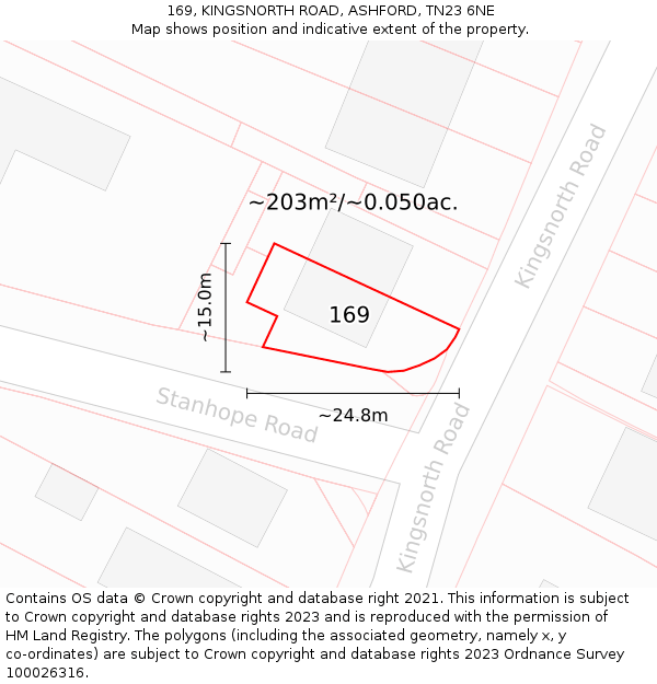 169, KINGSNORTH ROAD, ASHFORD, TN23 6NE: Plot and title map