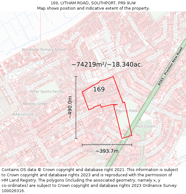 169, LYTHAM ROAD, SOUTHPORT, PR9 9UW: Plot and title map