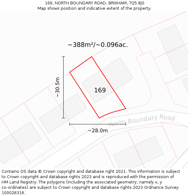 169, NORTH BOUNDARY ROAD, BRIXHAM, TQ5 8JS: Plot and title map