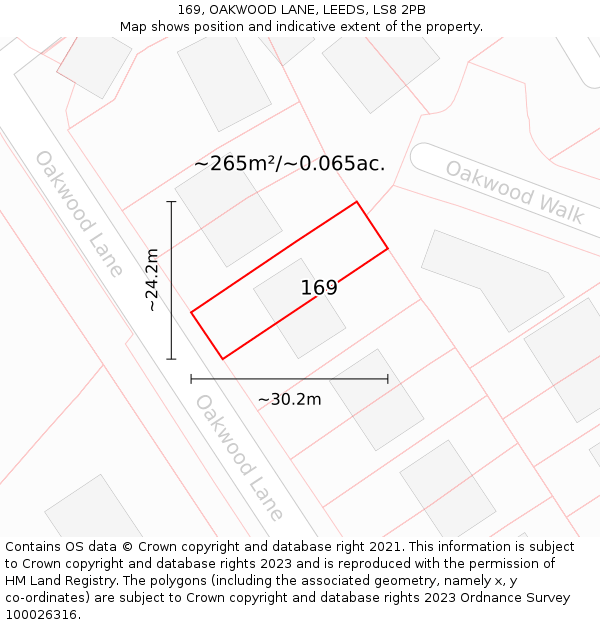 169, OAKWOOD LANE, LEEDS, LS8 2PB: Plot and title map