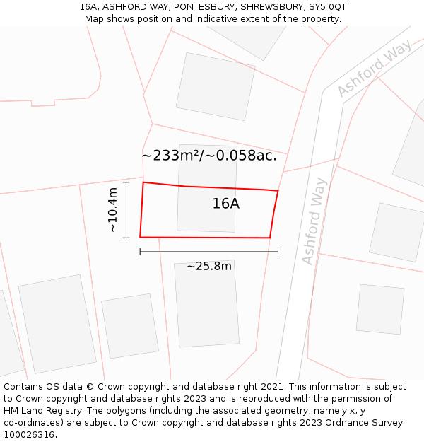 16A, ASHFORD WAY, PONTESBURY, SHREWSBURY, SY5 0QT: Plot and title map