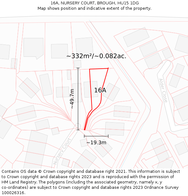 16A, NURSERY COURT, BROUGH, HU15 1DG: Plot and title map