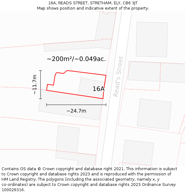 16A, READS STREET, STRETHAM, ELY, CB6 3JT: Plot and title map