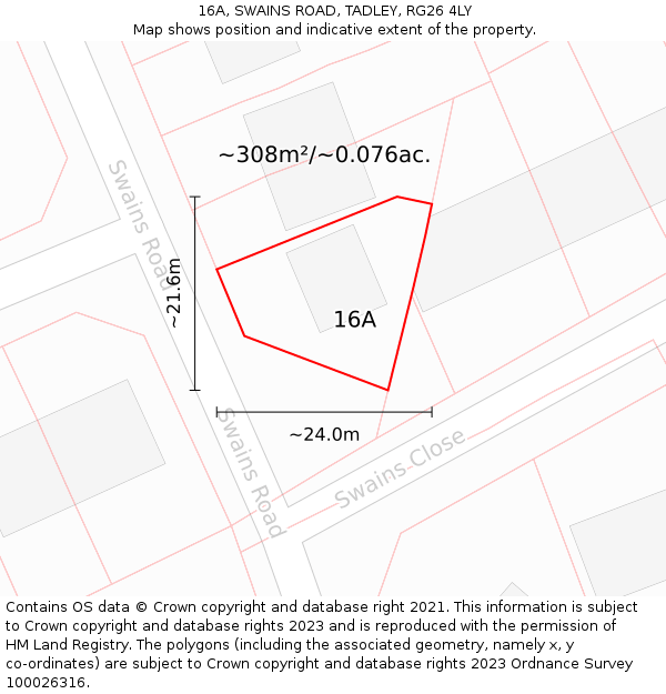 16A, SWAINS ROAD, TADLEY, RG26 4LY: Plot and title map