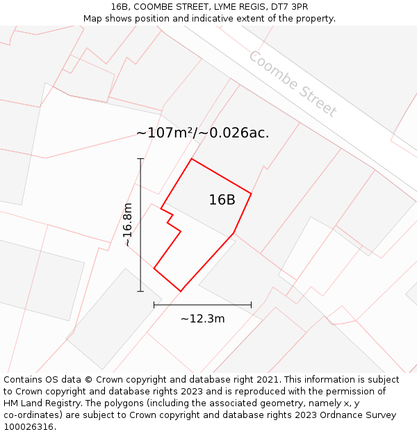 16B, COOMBE STREET, LYME REGIS, DT7 3PR: Plot and title map