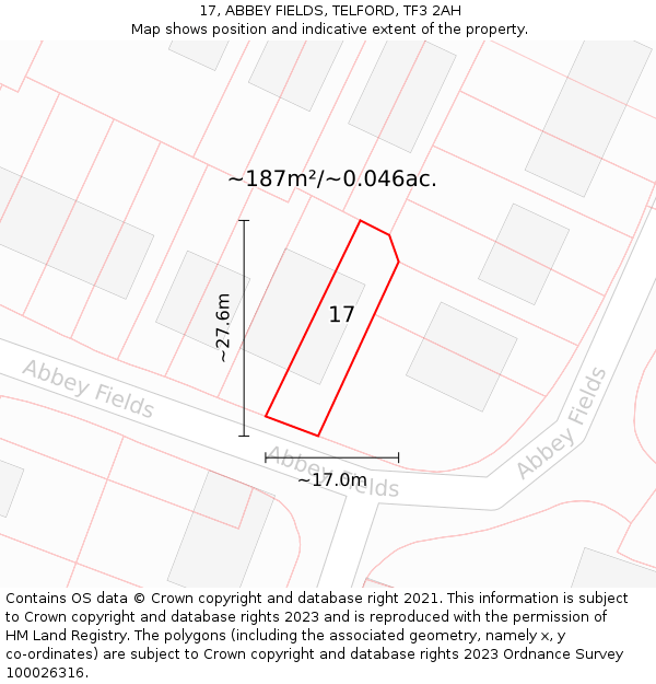 17, ABBEY FIELDS, TELFORD, TF3 2AH: Plot and title map