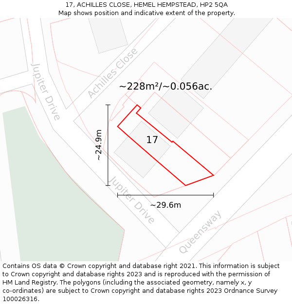 17, ACHILLES CLOSE, HEMEL HEMPSTEAD, HP2 5QA: Plot and title map