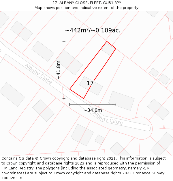 17, ALBANY CLOSE, FLEET, GU51 3PY: Plot and title map