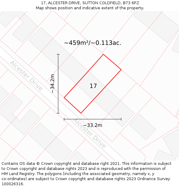 17, ALCESTER DRIVE, SUTTON COLDFIELD, B73 6PZ: Plot and title map