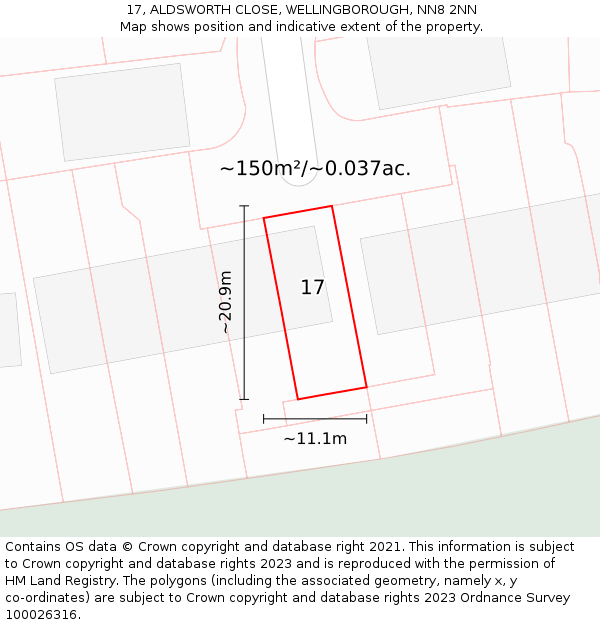 17, ALDSWORTH CLOSE, WELLINGBOROUGH, NN8 2NN: Plot and title map