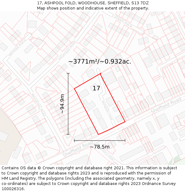 17, ASHPOOL FOLD, WOODHOUSE, SHEFFIELD, S13 7DZ: Plot and title map