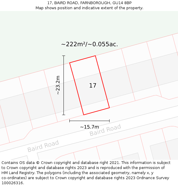 17, BAIRD ROAD, FARNBOROUGH, GU14 8BP: Plot and title map