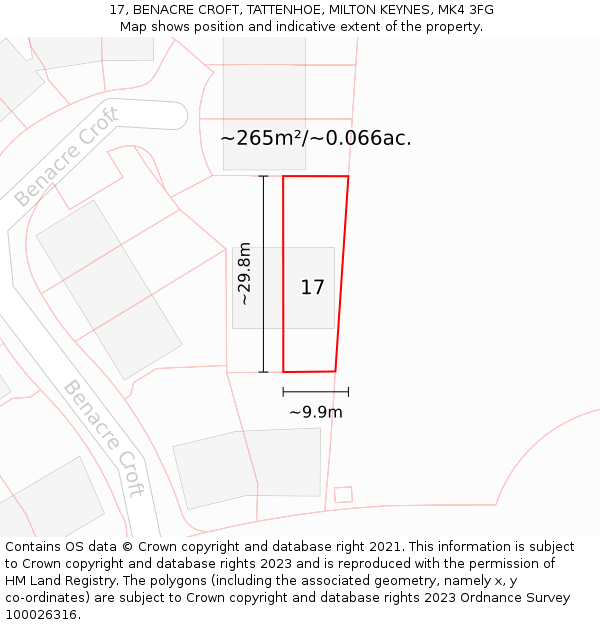 17, BENACRE CROFT, TATTENHOE, MILTON KEYNES, MK4 3FG: Plot and title map