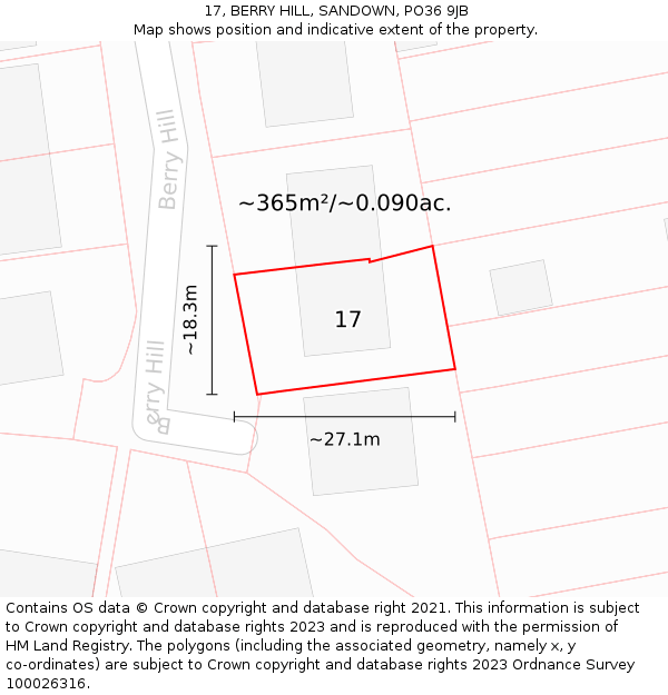 17, BERRY HILL, SANDOWN, PO36 9JB: Plot and title map