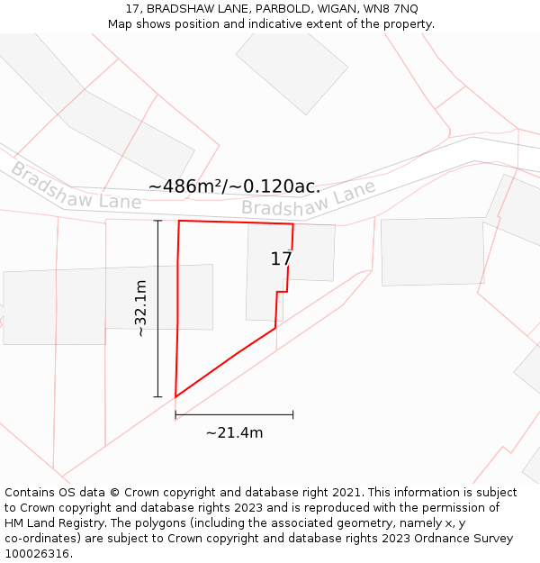 17, BRADSHAW LANE, PARBOLD, WIGAN, WN8 7NQ: Plot and title map