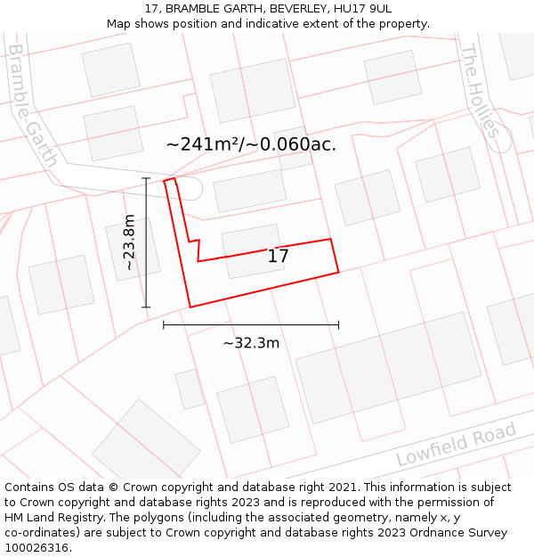 17, BRAMBLE GARTH, BEVERLEY, HU17 9UL: Plot and title map