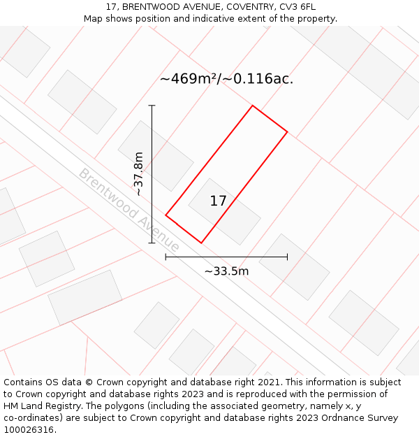 17, BRENTWOOD AVENUE, COVENTRY, CV3 6FL: Plot and title map