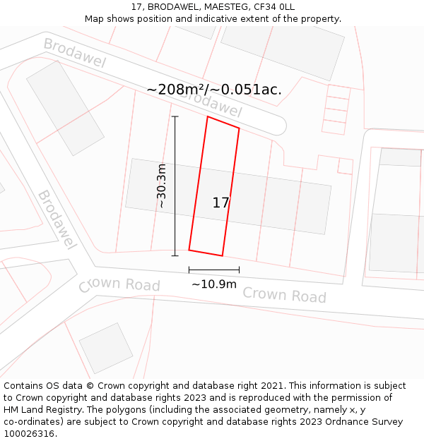 17, BRODAWEL, MAESTEG, CF34 0LL: Plot and title map