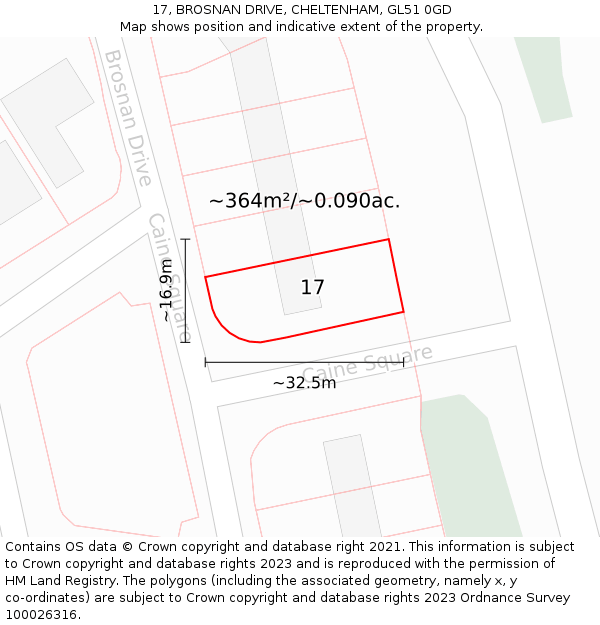 17, BROSNAN DRIVE, CHELTENHAM, GL51 0GD: Plot and title map