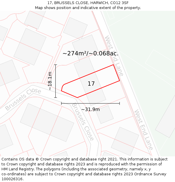 17, BRUSSELS CLOSE, HARWICH, CO12 3SF: Plot and title map