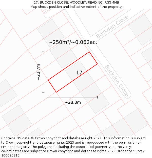 17, BUCKDEN CLOSE, WOODLEY, READING, RG5 4HB: Plot and title map
