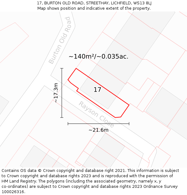 17, BURTON OLD ROAD, STREETHAY, LICHFIELD, WS13 8LJ: Plot and title map