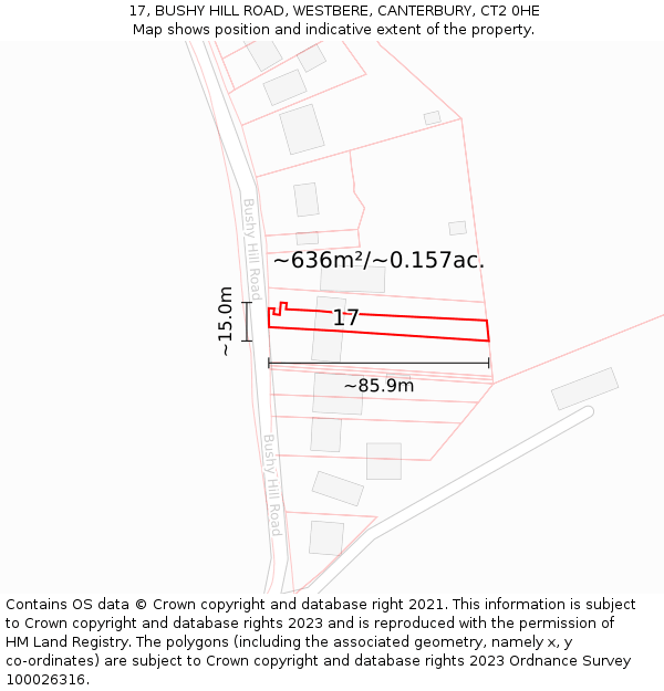 17, BUSHY HILL ROAD, WESTBERE, CANTERBURY, CT2 0HE: Plot and title map