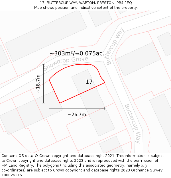 17, BUTTERCUP WAY, WARTON, PRESTON, PR4 1EQ: Plot and title map