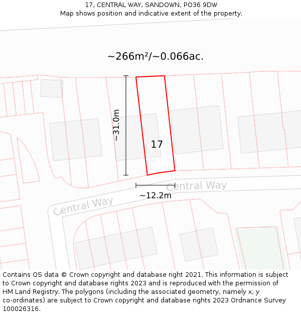 17, CENTRAL WAY, SANDOWN, PO36 9DW: Plot and title map