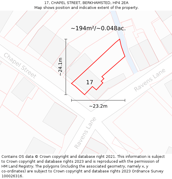 17, CHAPEL STREET, BERKHAMSTED, HP4 2EA: Plot and title map