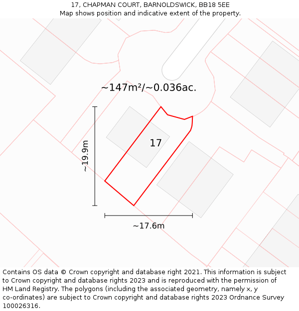 17, CHAPMAN COURT, BARNOLDSWICK, BB18 5EE: Plot and title map