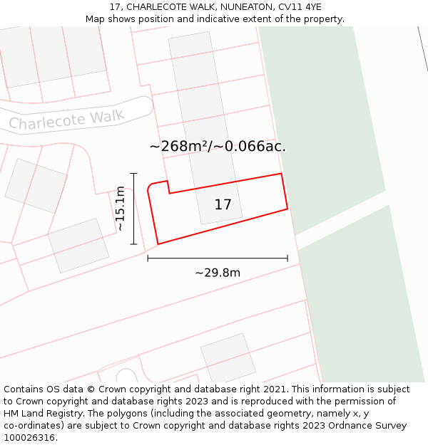 17, CHARLECOTE WALK, NUNEATON, CV11 4YE: Plot and title map