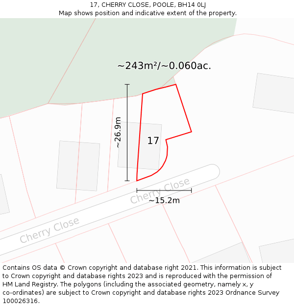 17, CHERRY CLOSE, POOLE, BH14 0LJ: Plot and title map