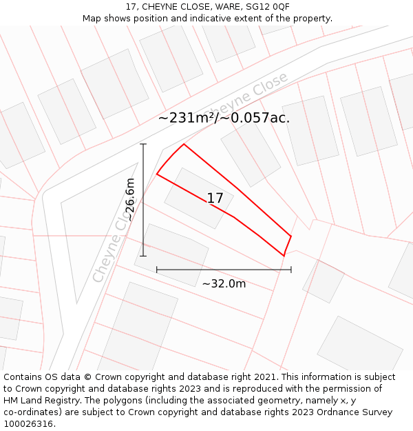 17, CHEYNE CLOSE, WARE, SG12 0QF: Plot and title map